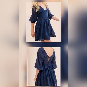 *NWT* FREE PEOPLE ONE| Lottie Dress | Ruffle Eyelet Country Vixen | Navy | Large
